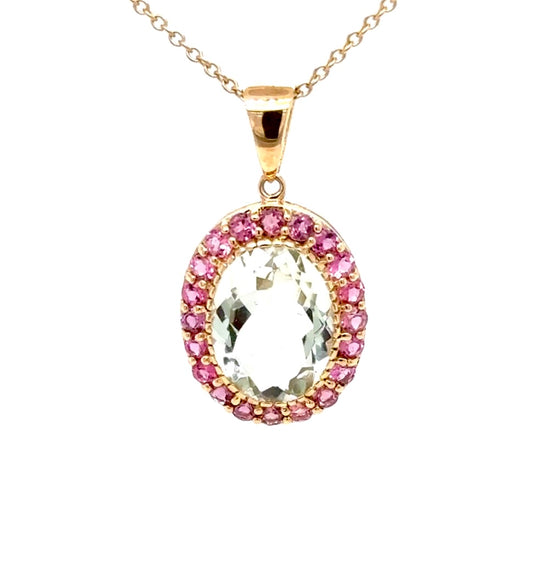 9ct Yellow Gold Green Amethyst and Pink Tourmaline Pendant