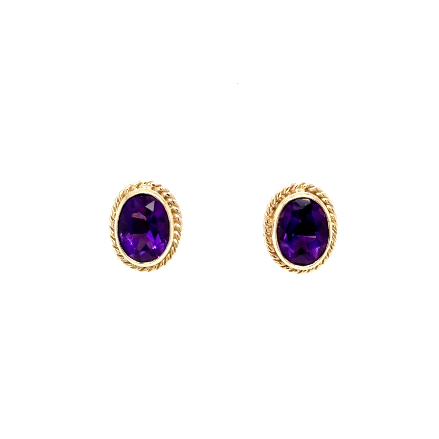 9ct Yellow Gold Vintage Style Amethyst Stud Earrings