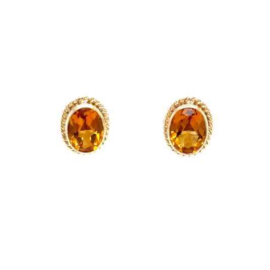 9ct Yellow Gold Vintage Style Citrine Stud Earrings