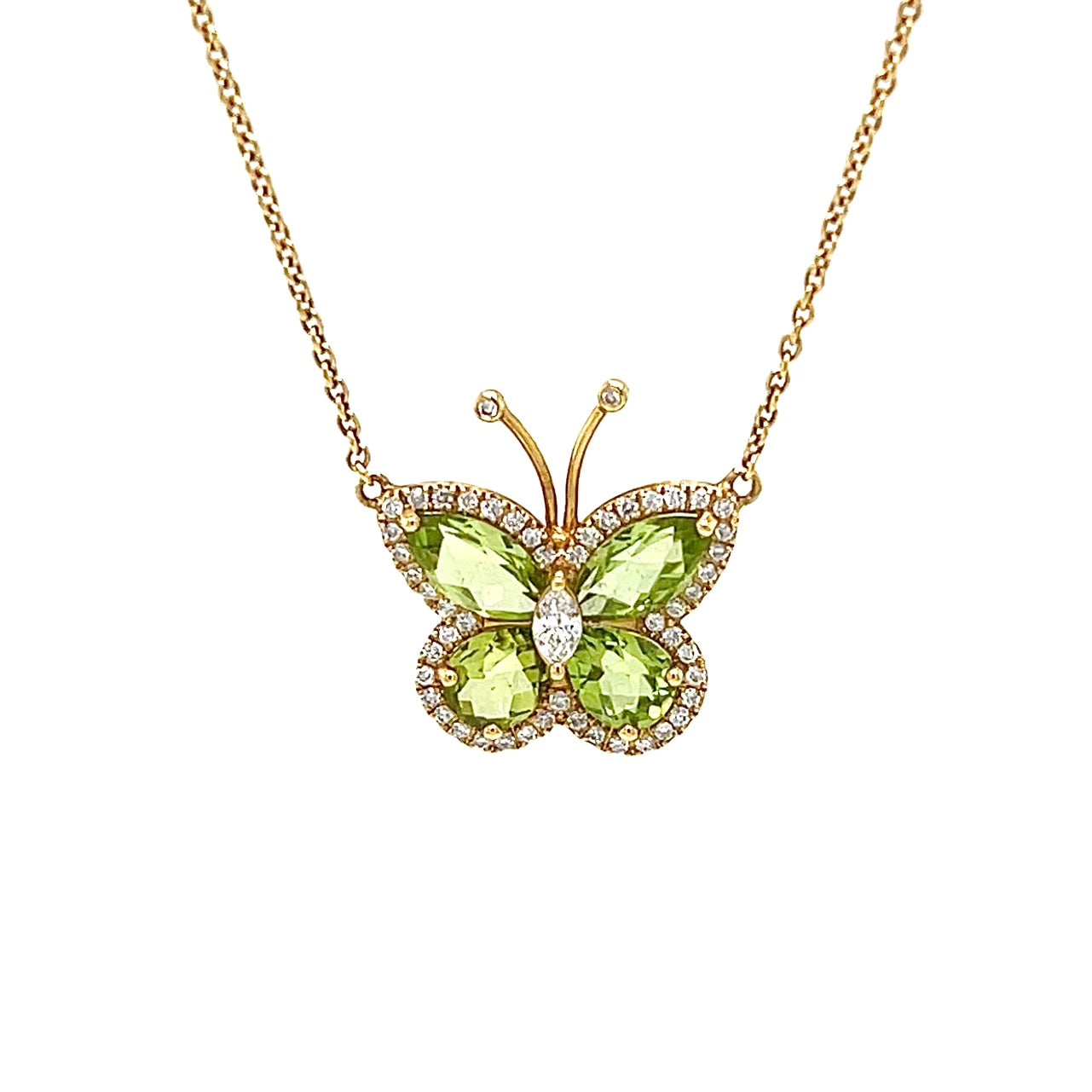 18ct Yellow Gold Peridot and Diamond Butterfly Pendant