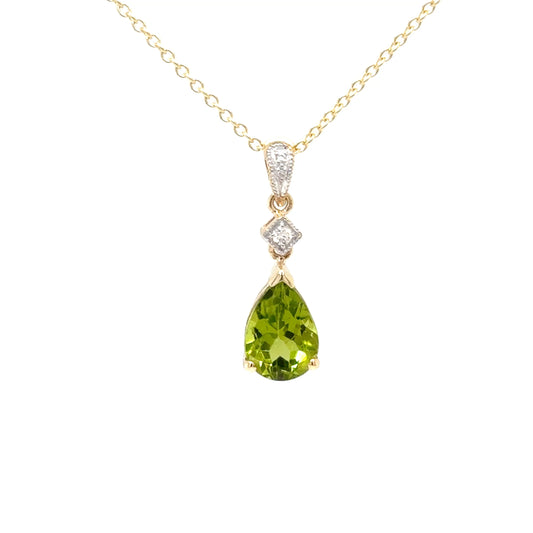 9ct Yellow Gold Peridot and Diamond Pendant