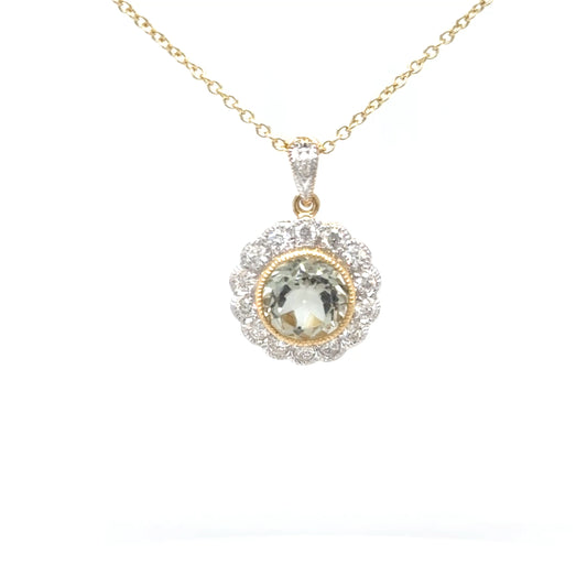 9ct Yellow Gold Green Amethyst and Diamond Pendant