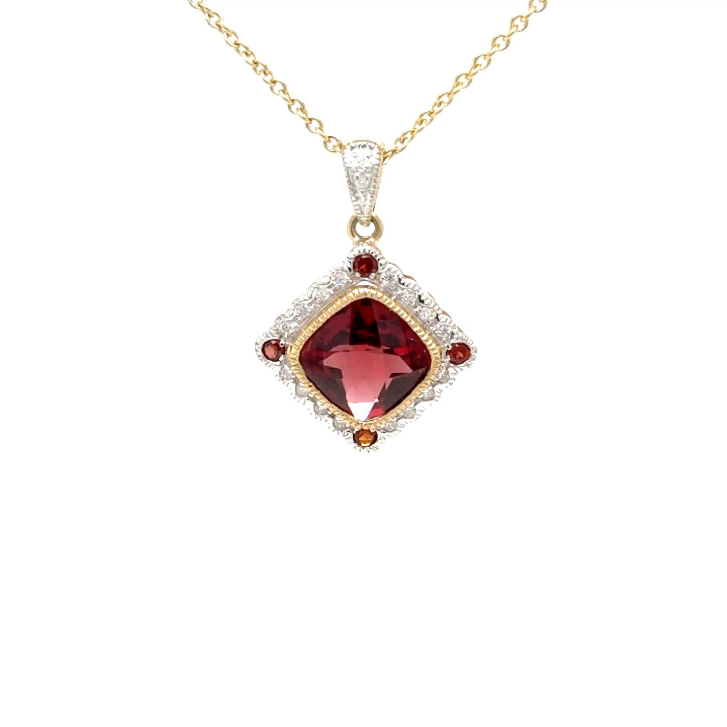 9ct Yellow Gold Garnet and Diamond Pendant