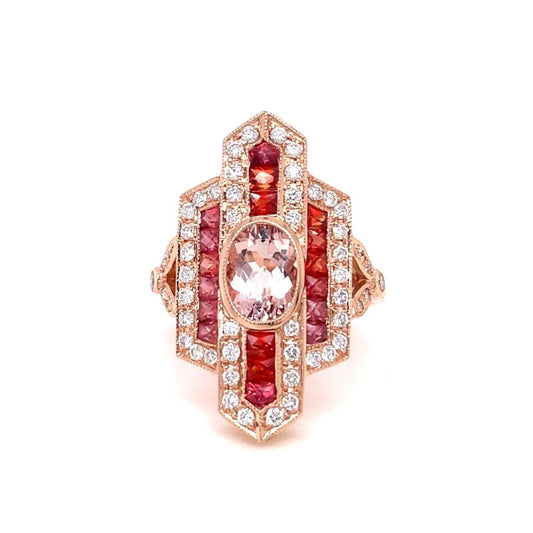 18ct Rose Gold Morganite Orange Sapphire and Diamond Ring