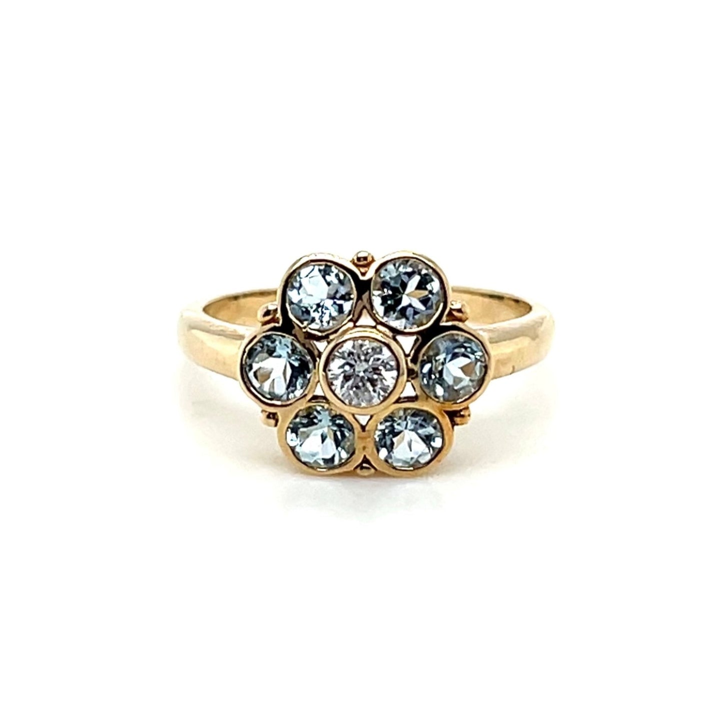 9ct Yellow Gold Aquamarine Daisy Ring with Diamond Centre Stone