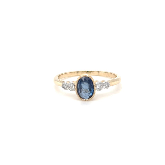 9ct Yellow Gold Vintage Style Sapphire and Diamond Ring