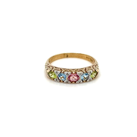 9ct Yellow Gold Vintage Style Mixed Gemstone Ring