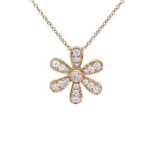 18ct Yellow Gold Diamond Flower Pendant